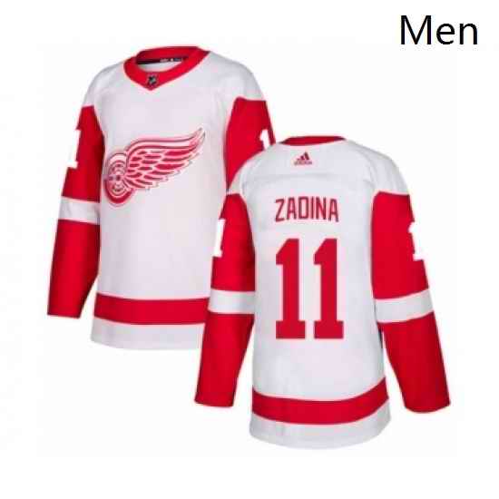 Mens Adidas Detroit Red Wings 11 Filip Zadina Authentic White Away NHL Jersey